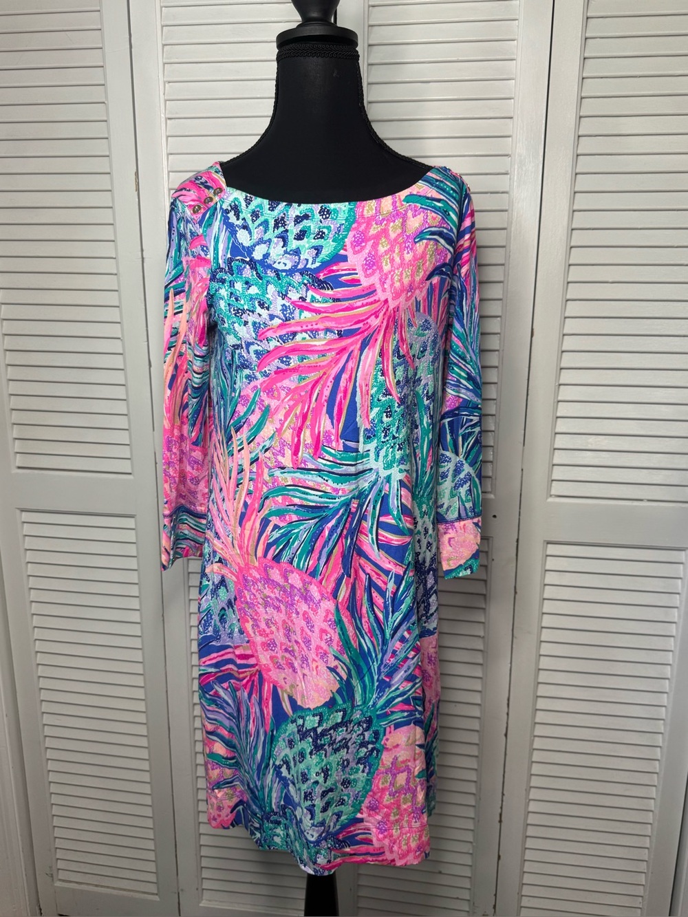 Lilly Pulitzer Sophia Shift Tropical 3/4 Sleeve Coastal Cottage Dress Size Med